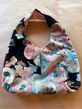 Yukiko Sato Floral Pattern Black & Pastel Petite Hobo Bag